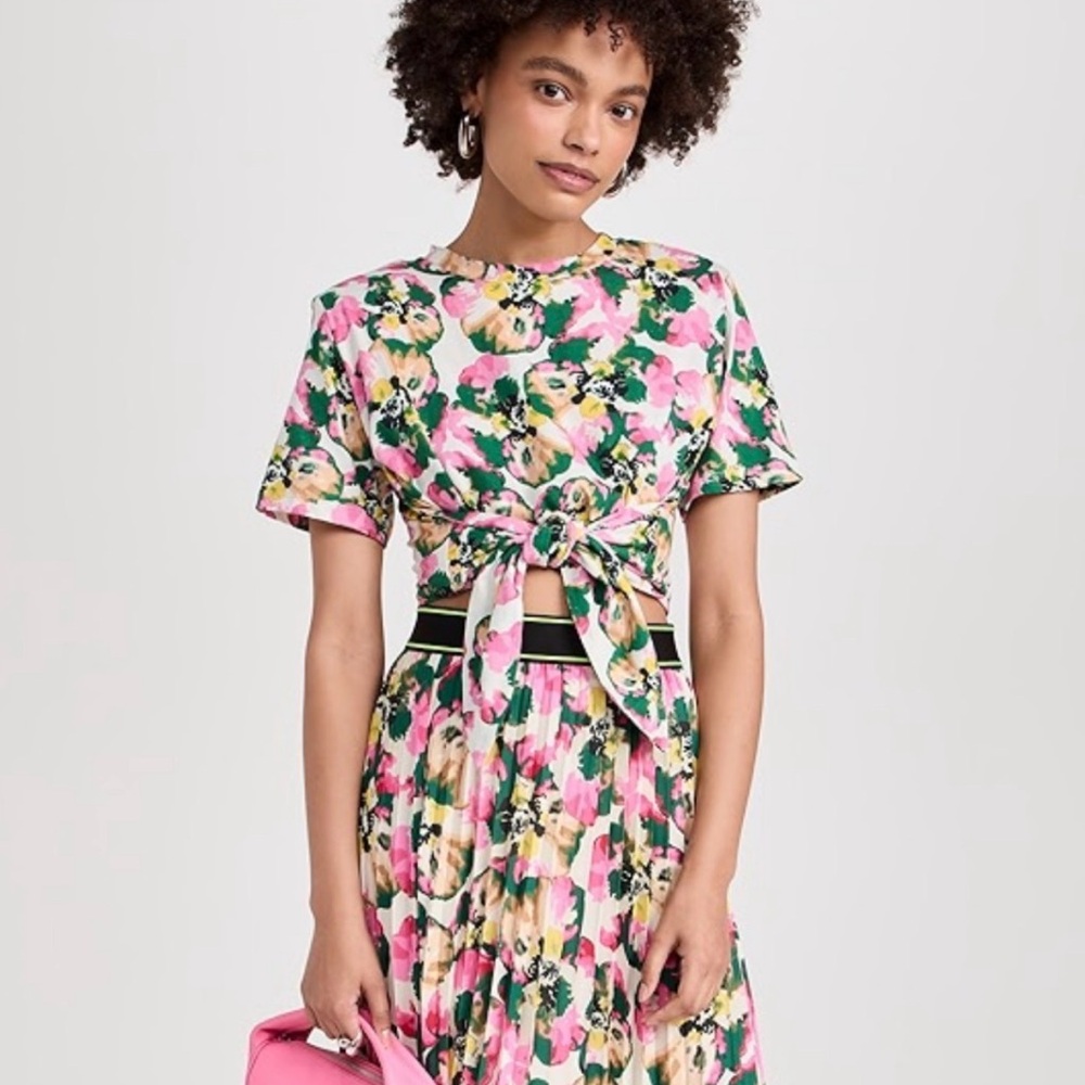 Le Superbe Tied Up‎ Tee in a Warhol Floral vibrant print women’s Sz S